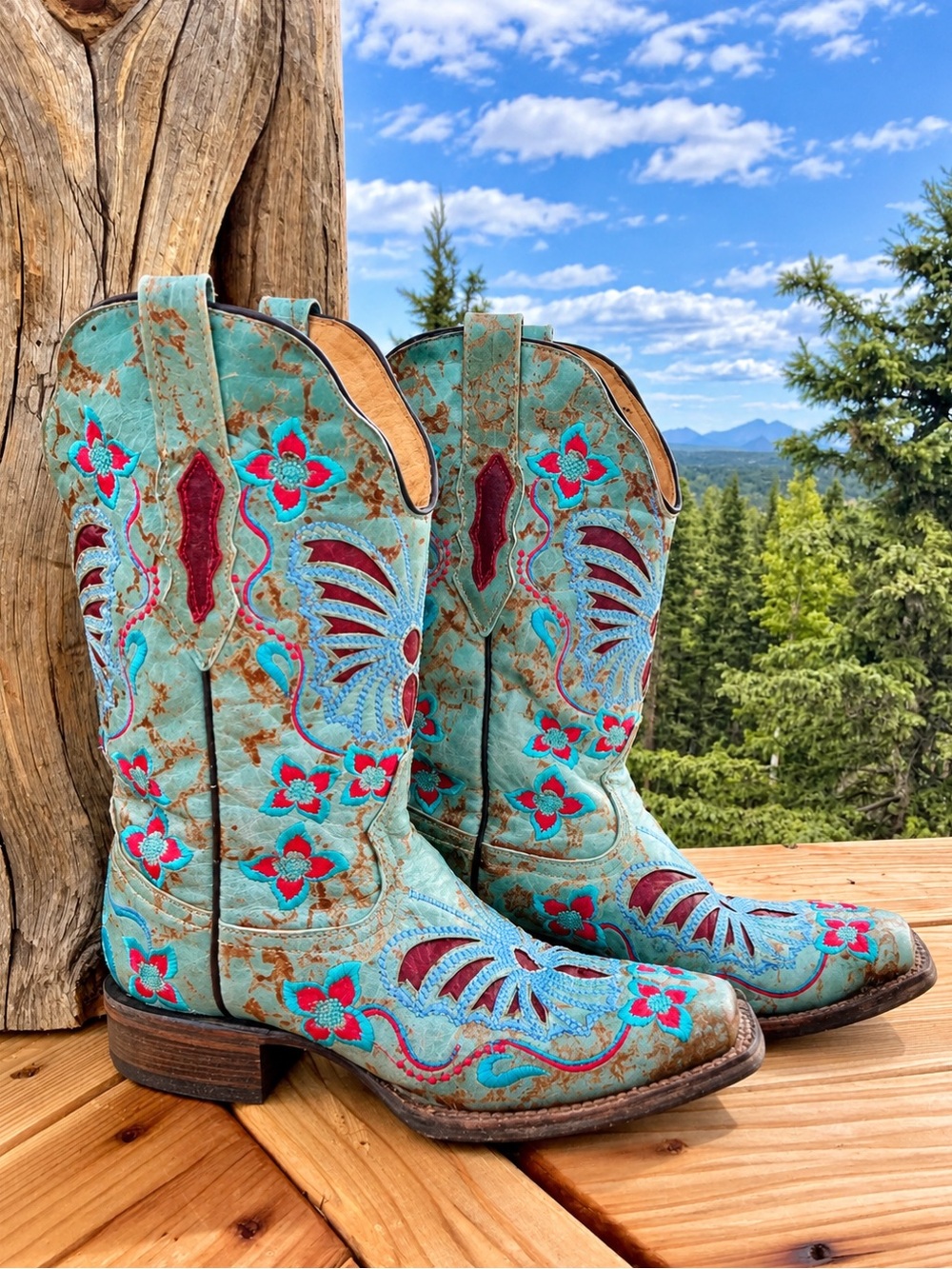 Vintage Mexican Leather Embroidered Western Cowboy Boots 7.5B | Colorful Floral